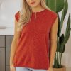 Women's Orange Solid Color Split V Neck Short Sleeve Sweater - Casual Chic - Image 6