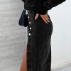 Women's Black High Waist Denim Midi Skirt with Button Fly and Side Split - Image 2