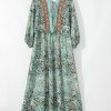 Women's Green Boho Floral Print Lace-up Open Back High Waist Maxi Dress - Image 7