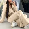 Women's Parchment Solid Color Hoodie and High Waist Pants Two Piece Activewear Set - Image 3