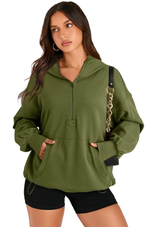 Women's Moss Green Solid Oversized Hoodie with Kangaroo Pocket