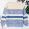 Women's Light Blue Open Stitch Puff Sleeve Sweater - Image 5