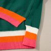 Women’s Blackish Green Colorblock Striped Trim Drop Shoulder Sweater - Casual Chic for Fall - Image 7