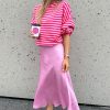 Women's Sachet Pink Striped Print Crew Neck Drop Shoulder Sweatshirt - Image 2