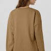 Women's Camel Solid Fleece Lined Drop Shoulder High Low Sweatshirt - Image 2