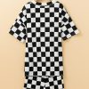 Women's Black Checkerboard Print V Neck Loose Tee and Shorts Lounge Set - Image 11