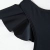 Women's Elegant Black Asymmetric Ruffle Shoulder Pleated One Piece Swimsuit - Flattering Bodycon Design - Image 17