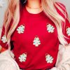 Women's Festive Red Christmas Tree Patched Crew Neck T-Shirt - Image 2