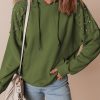 Women's Vineyard Green Solid Color Hoodie with Rivet Studs and Pocket - Image 6