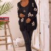 Women's Black Floral Print Knitted Open Front Loose Cardigan - Image 3