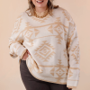 Plus Size Aztec Print Loose Sweater - Apricot Color - Image 6