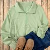 Women's Smoke Green Quarter Zip Stand Neck Sweatshirt with Kangaroo Pocket - Image 4