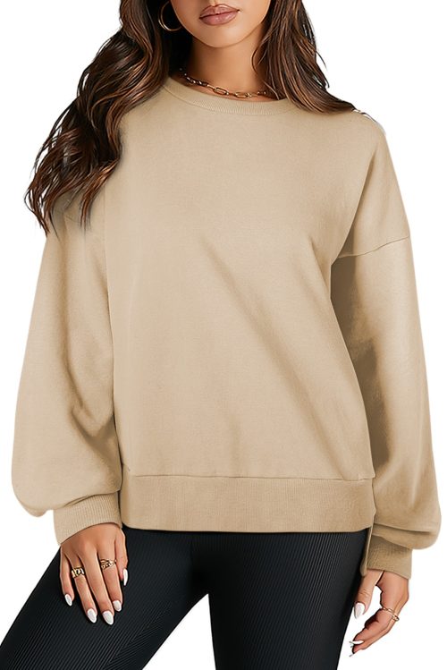 Women's Parchment Solid O Neck High Low Hem Pullover Sweatshirt