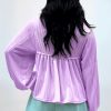 Women's Phalaenopsis Corded V Neck Bubble Sleeve Babydoll Blouse - Image 4