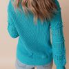 Women's Turquoise Ruffled Eyelet Bubble Sleeve Knit Sweater - Image 2