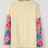 Women's Apricot Geometric Printed Patchwork Long Sleeve Round Neck Top - Image 8