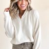 Women's White Zipped Neck Pullover Drop Shoulder Sweatshirt - Image 5