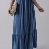 Women's Sail Blue Solid Color Lace-Up High Waist Tiered Maxi Skirt - Image 6