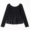 Women's Elegant Black Ribbed Knit Long Sleeve Scoop Neck Peplum Top - Image 6