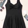 Women's Black Plus Size Solid Pleated Ruffled One Piece Swim Dress for Beach Days - Image 15