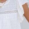 Women's White Lace Neckline Flutter Sleeve Blouse with Eyelet Details - Image 8