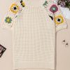 Women's Apricot Hollow Out Floral Crochet Short Sleeve Crewneck Sweater - Image 4