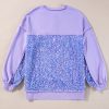 Women's Lilac Sequin Patchwork High Low Hem Henley Sweatshirt - Casual Chic - Image 5