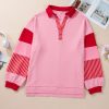 Plus Size Rose Striped Patchwork Side Split Collared Sweatshirt - Image 12