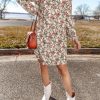 Women's White Floral Printed Long Sleeve Mini Dress - Image 6