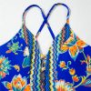 Women's Blue Floral Plunging Neckline One-Piece Swimsuit with Crisscross Back - Image 14