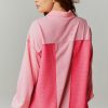 Women's Peach Blossom Two Tone Waffle Knit Buttoned Shacket - Image 2