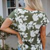 Chic Women's Green Floral Print Short Sleeve Blouse with Split Neck Design - Image 2