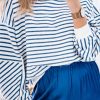 Women's Blue Stripe Crew Neck Loose Fit Sweatshirt - Image 2