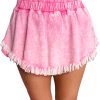 Women's Pink Washed Denim Shorts with Wide Smocked Waistband and Frayed Hem - Image 5