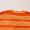 Women's Vibrant Orange Stripe Colorblock Crew Neck Drop Shoulder Loose Sweater - Image 7