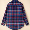 Women's Navy Blue Plaid Flap Pocket Button Up Shacket - Image 4