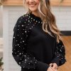 Elegant Women's Black Pearl Beaded Bishop Sleeve Sweater for Special Occasions - Image 14