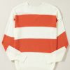 Women's Orange Stripe Color Block Drop Shoulder Bubble Sleeve Sweater - Image 6