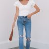 Women's White Eyelet Ruffle Sleeve Slim Fitted Top - Chic Summer Blouse - Image 6