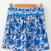 Women's Blue Floral Print High Waist Casual Shorts with Pocket and Front Knot Detail - Image 8