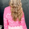 Women's Pink Aztec Geometric Drop Shoulder Casual Sweater - Image 9