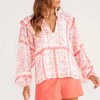 Women's Desert Flower Vintage Print Smocked Poet Collar Blouson Sleeve Blouse - Image 3