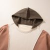 Plus Size Brown Colorblock Hoodie with Exposed Seams - Image 8