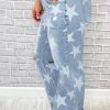 Trendy Sky Blue Star Printed Plus Size Jeans with Multi Buttons and Slit Knee - Image 2