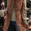 Women's Coffee Quilted Longline Puffer Vest with Stand Collar - Image 4