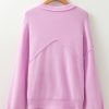 Women's Pink Raw Edge Ribbed Detail Drop Shoulder Sweater - Casual Chic for Winter - Image 6