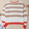 Women's Apricot Colorblock Striped Round Neck Drop Shoulder Sweater - Image 6