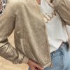 Women's Pale Khaki Metallic Zip Up Baseball Jacket - Image 5