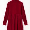 Women's Fiery Red Long Sleeve Ruffle Velvet Button Up Mini Dress - Image 6
