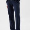 Women's Navy Blue Solid Color Fleece Lined Drawstring Waist Casual Pants - Image 3